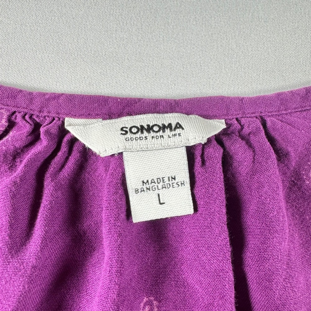 Sonoma Goods For Life Womens Purple Medallion Print Peasant Blouse Large 3/4 Slv - Picture 2 of 7